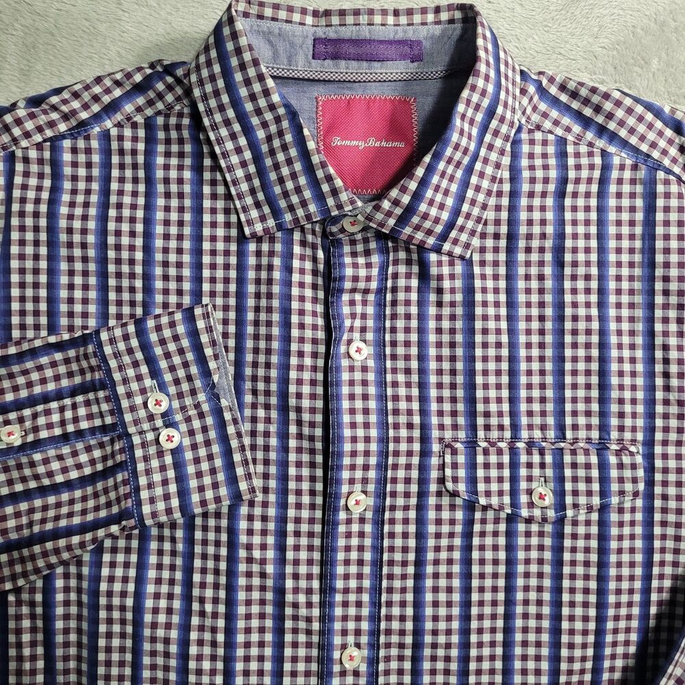 Tommy Bahama Shirt Mens Large Multicolor Plaid Long Sleeve Button Up Cotton